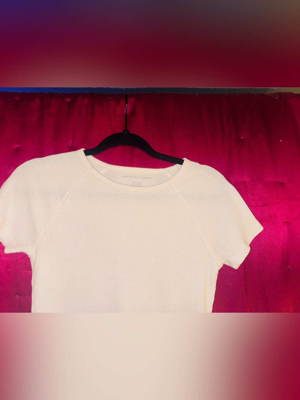 👑 Cute American Eagle Outfitters Cream Waffle Knit Crop Tee Size XSmall - Picture 6 of 8
